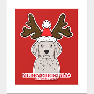 Cute dog with reindeer horns hat Posters and Art